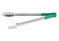 Winco UTPH-16G Stainless Steel Utility Tongs With Green Polypropylene Handle, 16"
