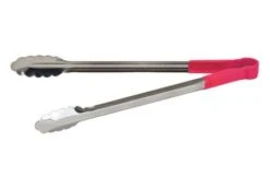 Winco UTPH-16R Stainless Steel Utility Tongs With Red Polypropylene Handle, 16"